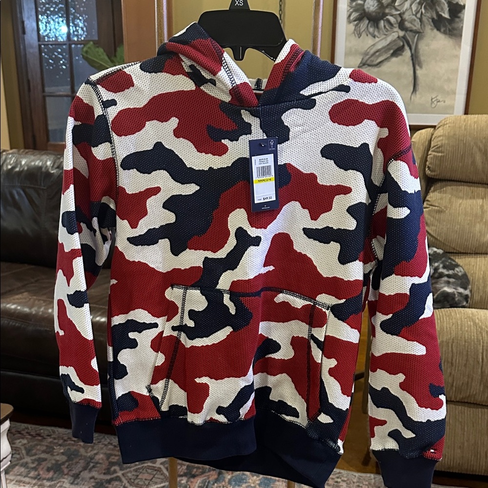 Men's Red and Blue Camouflage Sweater